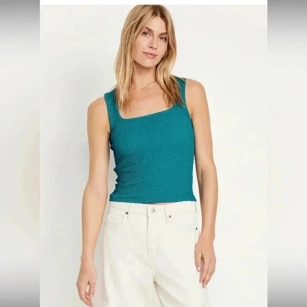 ⭐️ NWT Old Navy Square-Neck Textured Tank Top, Fermented Jade, Size L (12/14)